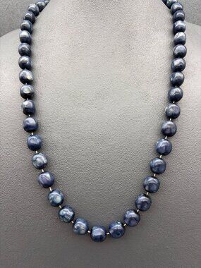 Handmade Ceramic Beaded Necklace 20-Inch Blue Watercolor Elegant Organic Boho
